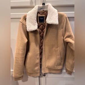 Abercrombie & Fitch Tan Bomber Jacket with Cream Collar